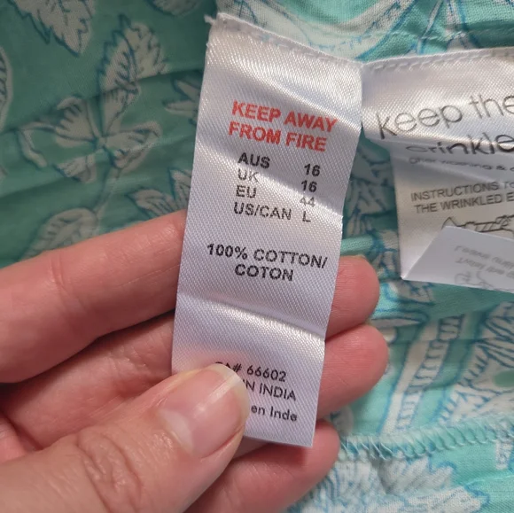 One Summer cotton block print floral balloon sleeve flowy boho mini dress sz L - Picture 5 of 10